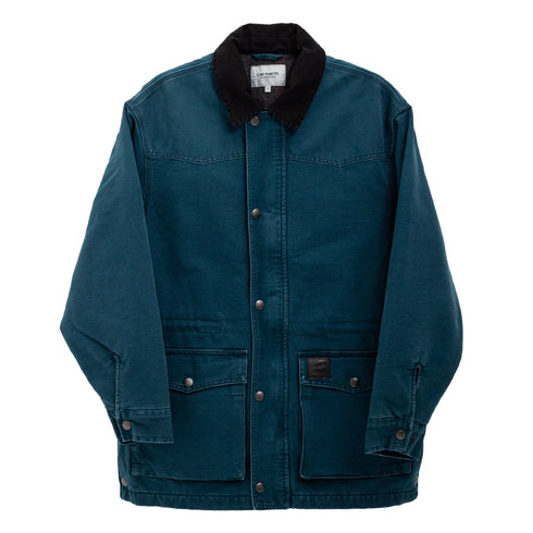 Carhartt Wip OG Santa Fe Coat Deep Lagoon Black Stone Canvas I034314 4068584089138 Front Degliuberti